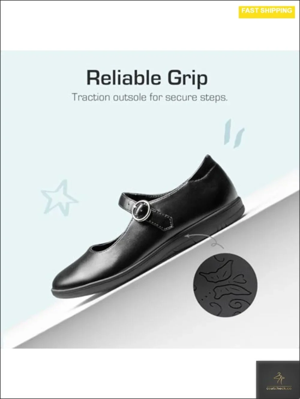 Girls Mary Jane Uniform Shoes with Adjustable Buckle Strap - Round Toe Flats